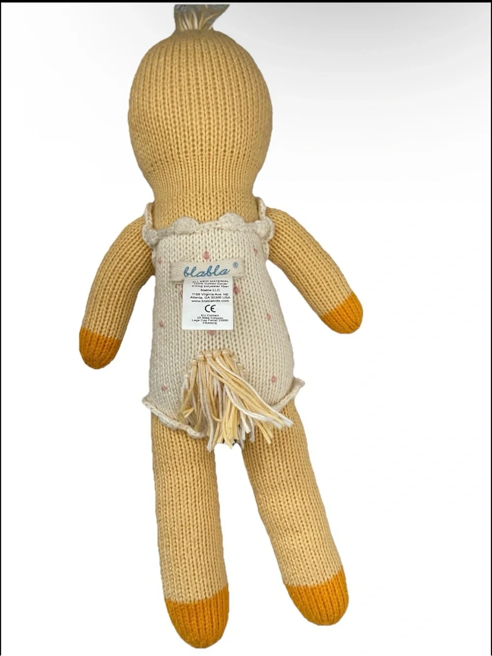 Blabla Kids Yellow Duck Knit Doll Cotton Plush Stuffed Animal Lovey